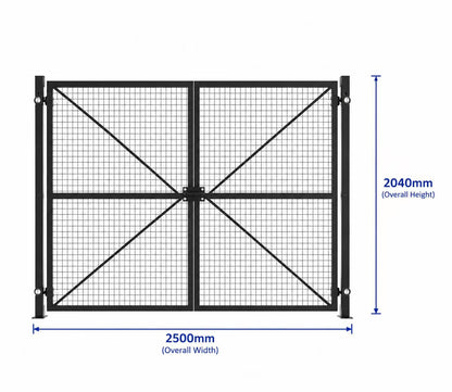 Mesh Wire Double Gate Complete Set with Gate Posts and Wheels