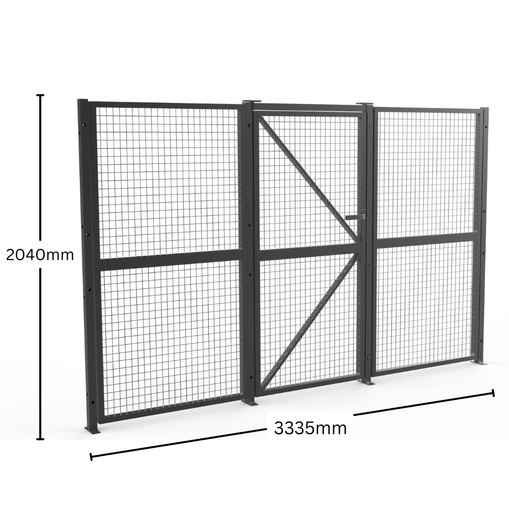 Welded Wire Mesh Fencing Partition Panel with Door 3335mm W X 2040mm H