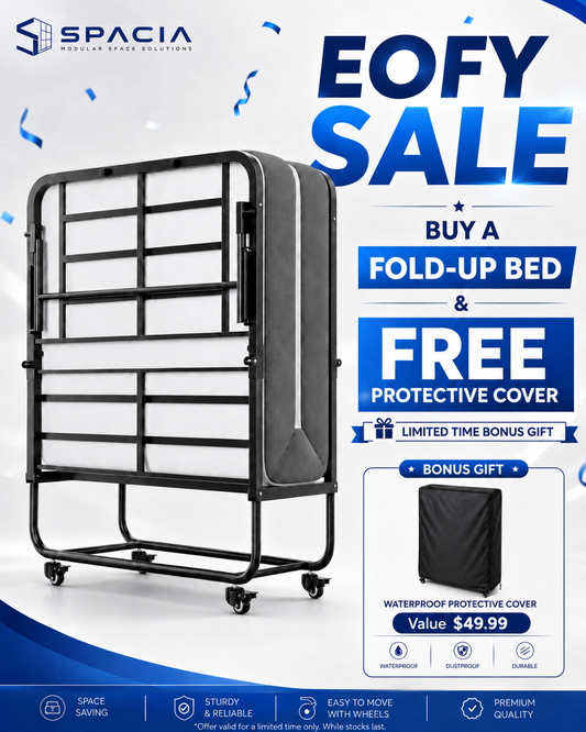 EOFY SALE- Twin Folding Bed with Mattress (190.5 × 96.5cm), 13cm Thick Memory Foam Rollaway Bed, Portable Guest Bed with Wheels, Space-Saving Metal Frame | SPACIA™
