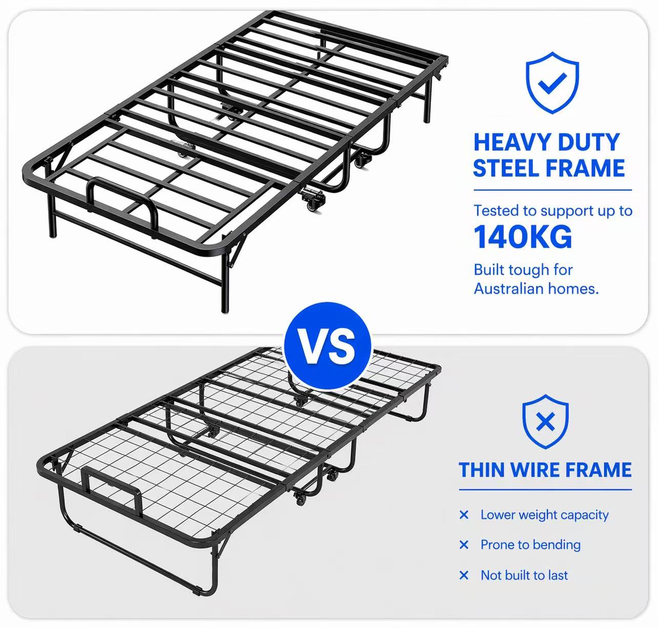 Twin Folding Bed with Mattress (190.5 × 96.5cm), 13cm Thick Memory Foam Rollaway Bed, Portable Guest Bed with Wheels, Space-Saving Metal Frame | SPACIA™
