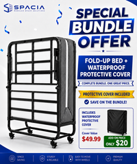 Folding Bed with Mattress and Protective Cover Bundle (Protective Cover included) - 190.5 x 96.5cm - 13cm Memory Foam Rollaway Guest Bed with Lockable Wheels | SPACIA