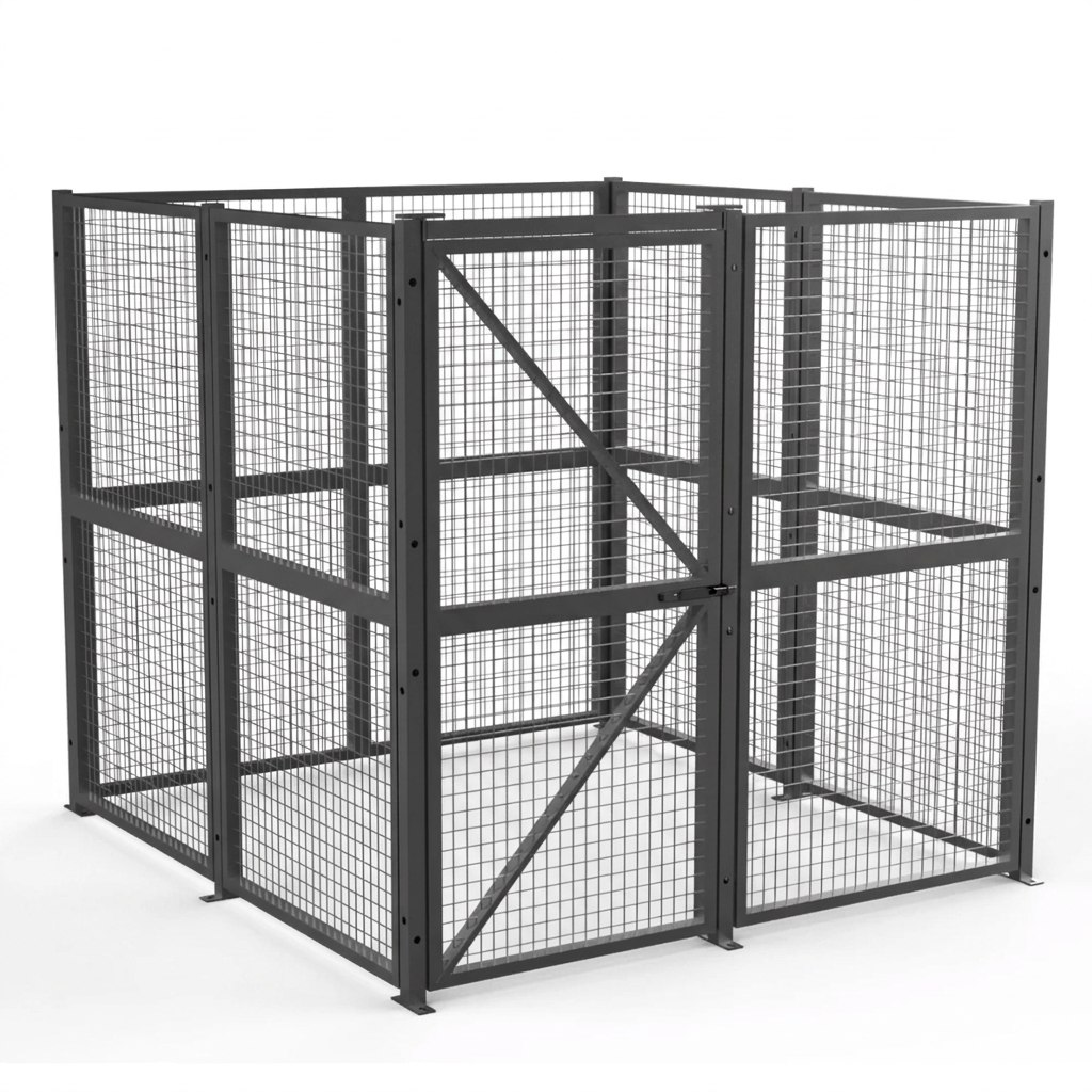 4.92 SQM mesh storage cage with padlock-ready lock link, padlock not included.