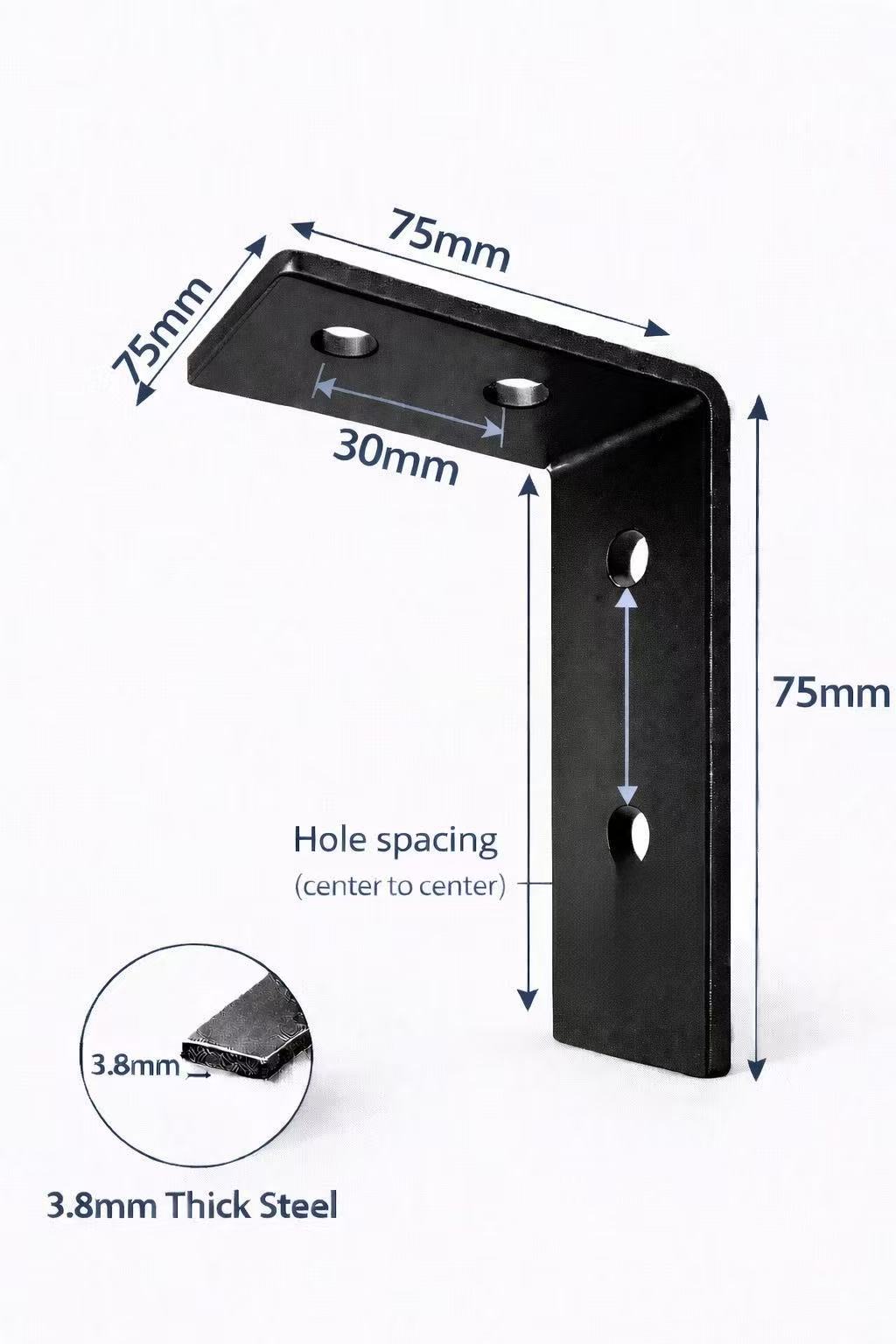 2 x Heavy Duty Steel Angle Bracket 75mm x 75mm – L Shape Mounting Support