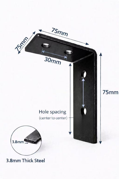 2 x Heavy Duty Steel Angle Bracket 75mm x 75mm – L Shape Mounting Support